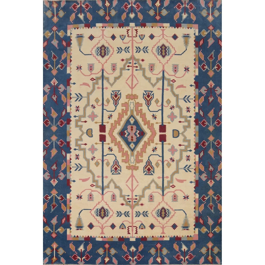 Hand-knotted Tribal Wool Beige Geometric Oriental Area Rug - 11' 4'' X 8' 3''