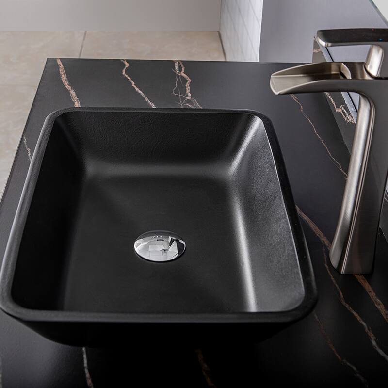Vinnova Glass Rectangular Vessel Bathroom Sink without Faucet