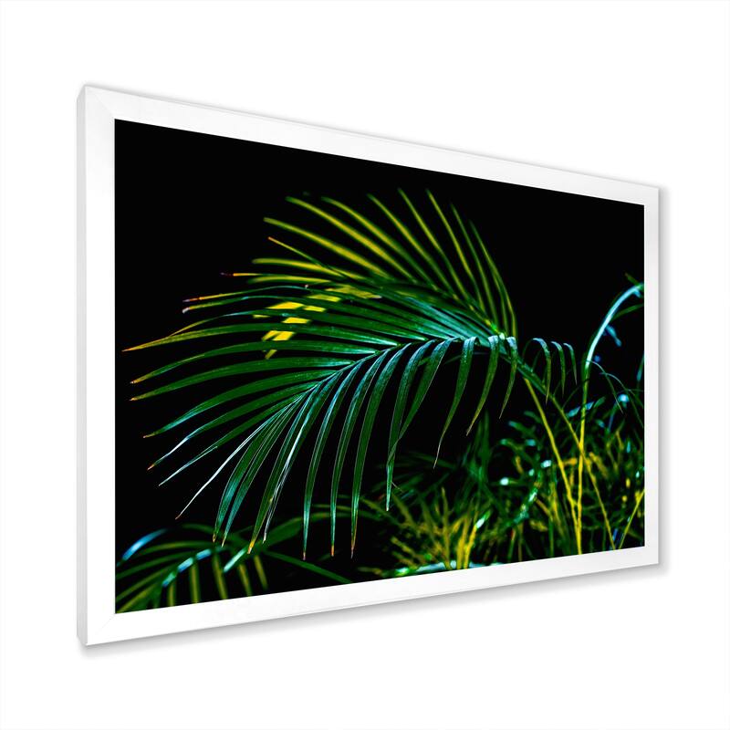 Designart "Abstract Tropical Green Palm Leaves" Tropical Framed Art Print