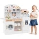 preview thumbnail 1 of 30, Costway Kids Kitchen Set Wooden Kitchen Playset with Clock, Microwave, - See Details White