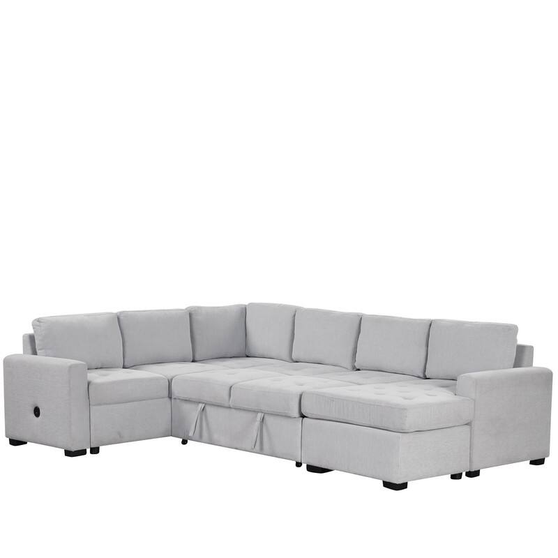 108.3-In Modern U Shape Sectional Sofa,Upholstered Sleeper Sofa with Chaise,Charging Station