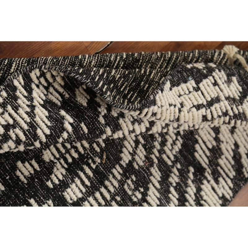 Black & White Moroccan Abstract Rug Hand-Knotted Wool Carpet - 3'0"x 4'11"