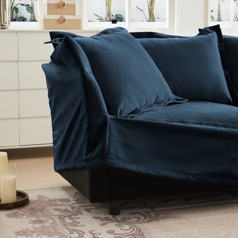 120" Chenille L-Shaped Sectional with Convertible Ottoman & 2 Pillows and 3-Seater Cloud Couch