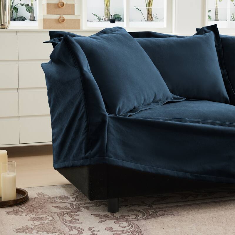 83.4" Chenille 2-Seater Sofa Set with 2 Ottomans, Sleeper Function & Removable Slipcovers