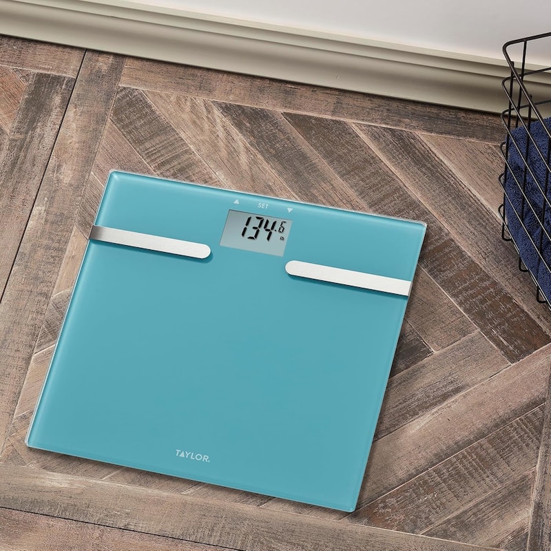 Taylor Glass Composition Digital Bathroom Scale - Blue - 11.81" L