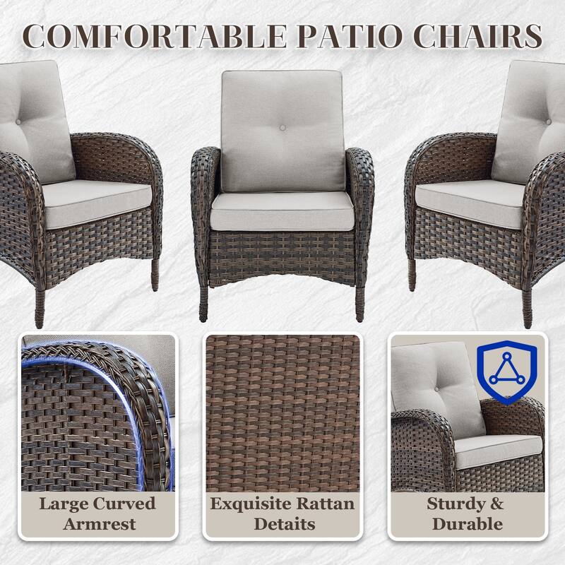 Outdoor Patio High Back Chairs Ottomans with Side Table