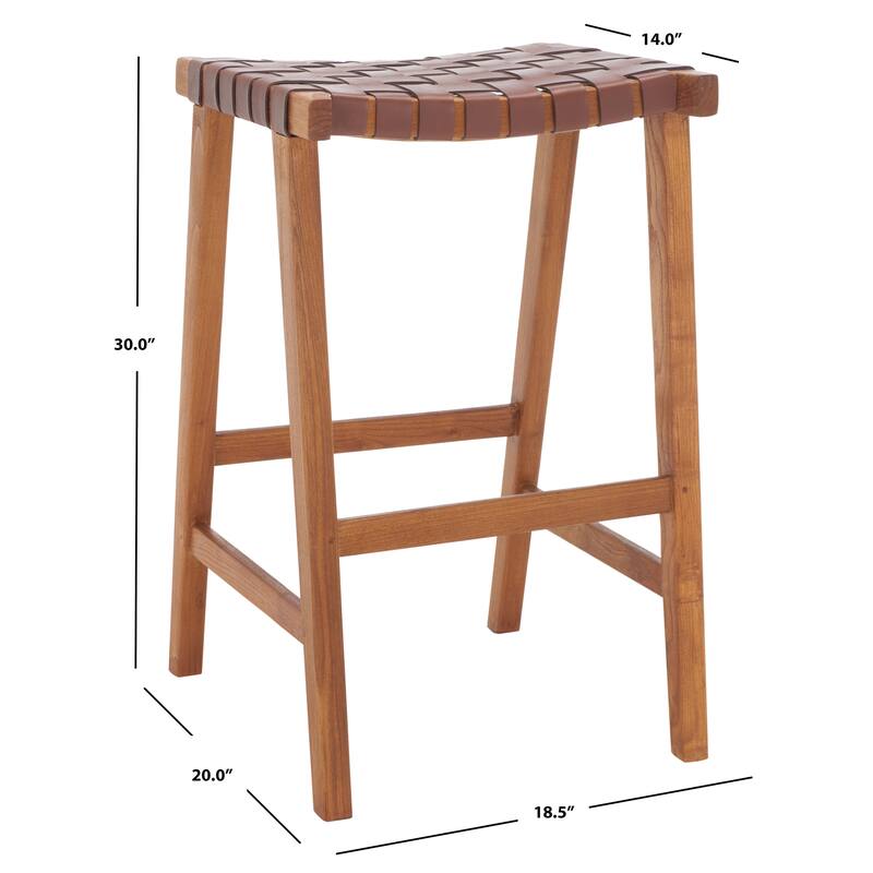 SAFAVIEH Remzija 30-inch Woven Leather Rectangle Bar Stool - 20" W x 19" D x 30" H