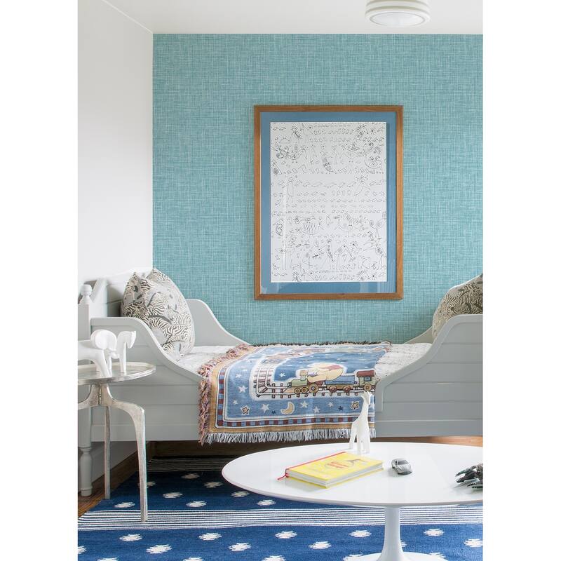 A-Street Prints Emerson Light Blue Faux Linen Wallpaper