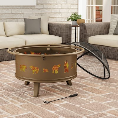 Pure Garden 32" Wood Burning Outdoor Fire Pit with Bear Cutouts - 32 x 32 x 25