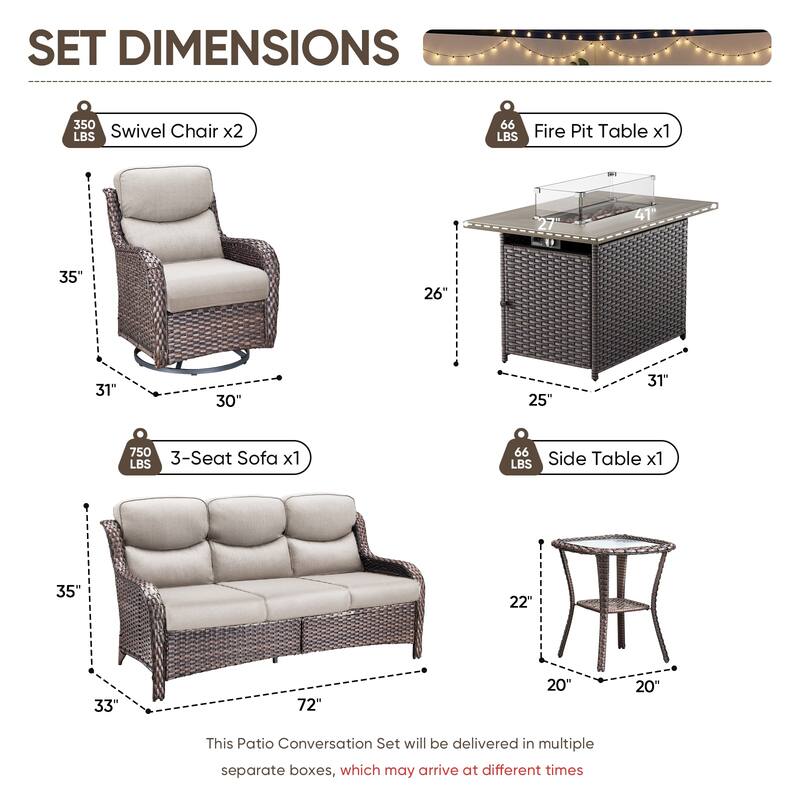 Pocassy Outdoor Fire Pit with Sofa Swivel Chairs Conversation Set