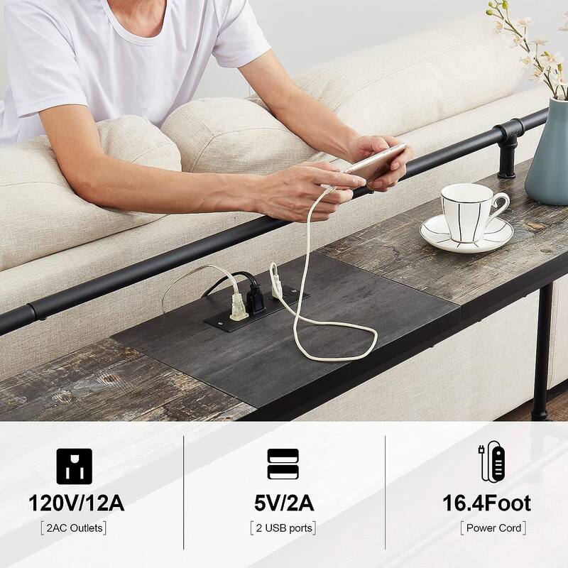 Mid Century Console Table with Power Outlet, Narrow Sofa Table, Sofa Couch Table with Charging Station USB Port