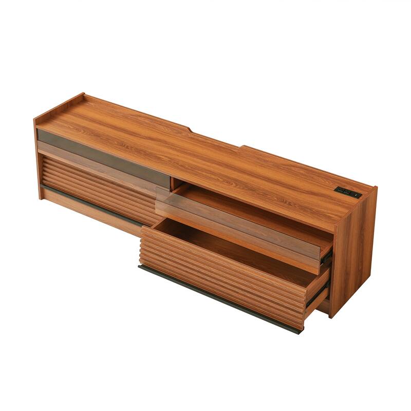 LED TV Stand for TVs up to 80" Wood TV Console with 4 Storage Drawer Media Console Table with Built-in Charging Ports