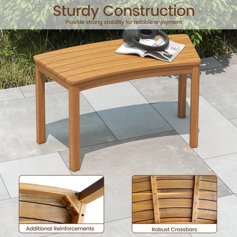 Gymax Outdoor Curved Acacia Wood Bench Set of 2 Patio Garden Backless