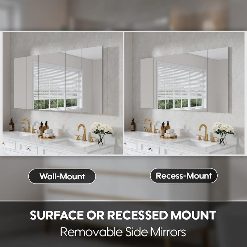 Bath 30'H Recessed or Surface Wall Mount Medicine Cabinet With Adjustable Glass Shelves