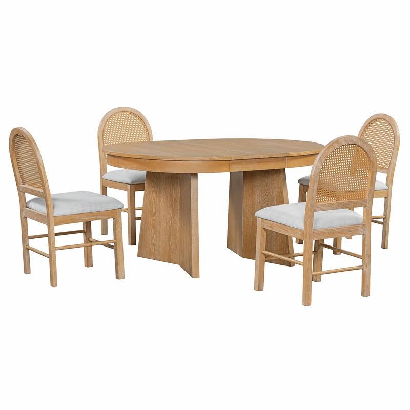 5-Piece Round Dining Set with 4 Upholstered Chairs and Extendable Table for Family Meals and Gatherings