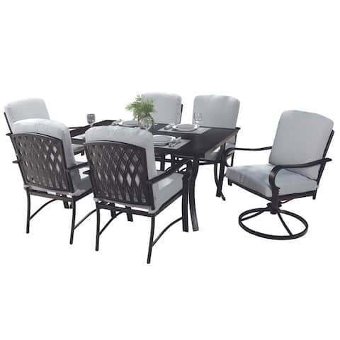Sarasota 7pc Cushioned Dining Set with Swiveling Host Chairs