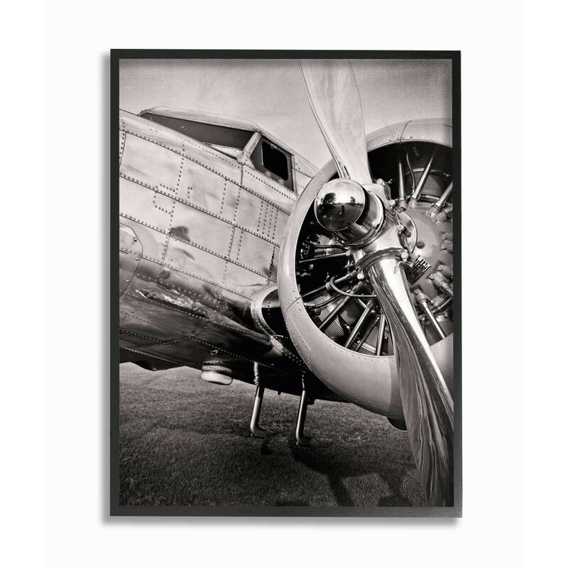 Stupell Old School Vintage Airplane Propeller Black And White Photograph Framed Wall Art - 16 x 20 - Black