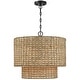 preview thumbnail 4 of 9, 4-Light Natural Rattan Traditional Drum Pendant Light Black Canopy - Black/earthy - 20 in. W