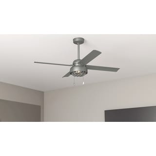 Hunter 52" Spring Mill Outdoor Ceiling Fan w/ LED Light and Pull Chain, Damp-Rated - Industrial, Transitional, Caged