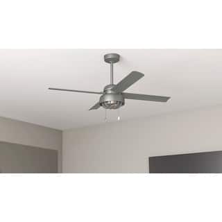 Hunter 52" Spring Mill Outdoor Ceiling Fan w/ LED Light and Pull Chain, Damp-Rated - Industrial, Transitional, Caged