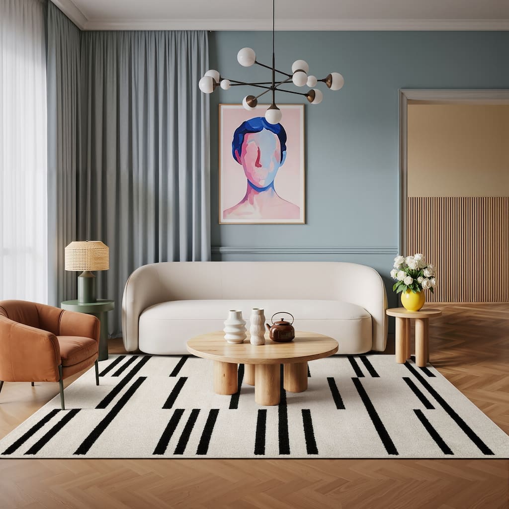 Quinn Staggered Stripes Beige/ Black Area Rug