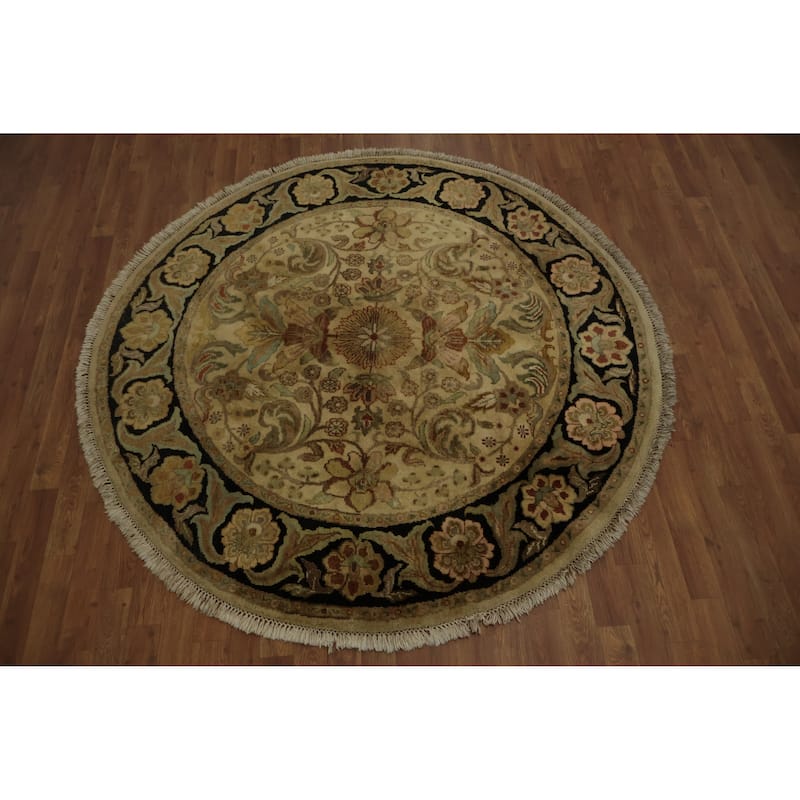 Hand Knotted Oriental 100% Wool Carpet Traditional All-Over Beige & Ivories Agra Area Rug - 5' 10'' X 5' 11''