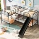preview thumbnail 1 of 9, L-Shaped Twin Bunk Bed with Slide & Ladder, Space-Saving for Kids, Black Black