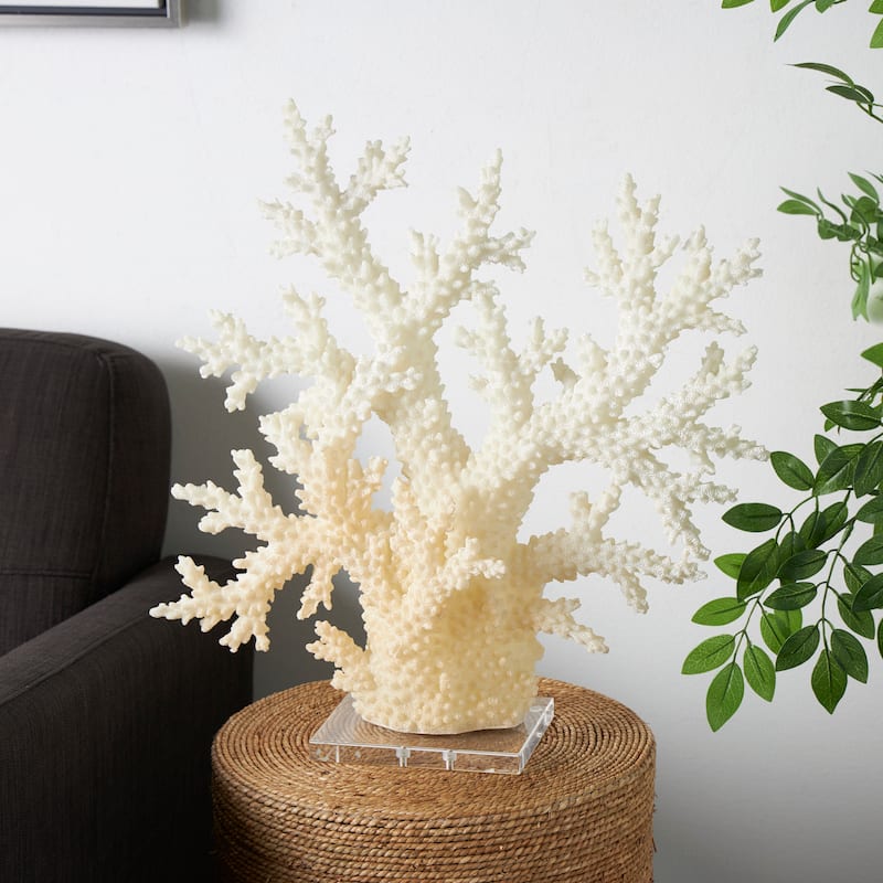 Cream Polystone Coral Sculpture with Clear Acrylic Base - Cream - 21"W, 21"H