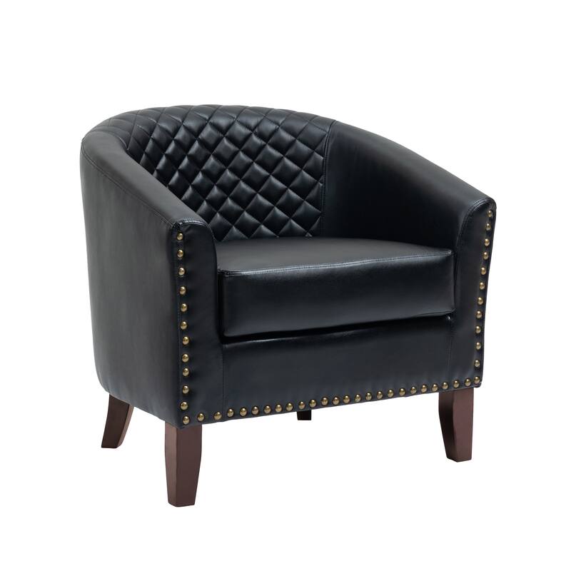 Axia 4 Set Modern Faux Leather Barrel Accent Chairs with Wood Legs