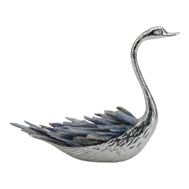 Metal Decorative Object Swan Figurine Kyanite Modern Stone Accent