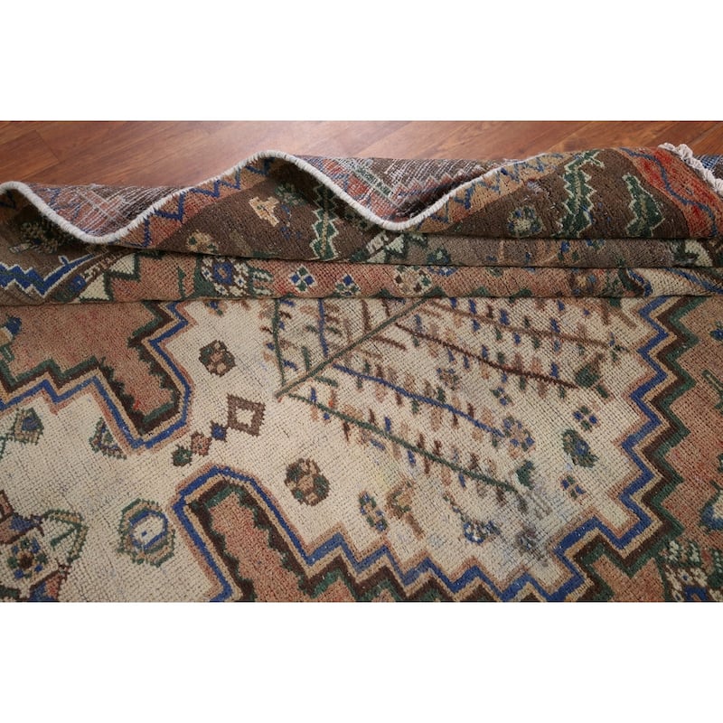 Geometric Orange Bakhtiari Persian Vintage Rug Hand-Knotted Wool Carpet - 4'9" x 9'10"