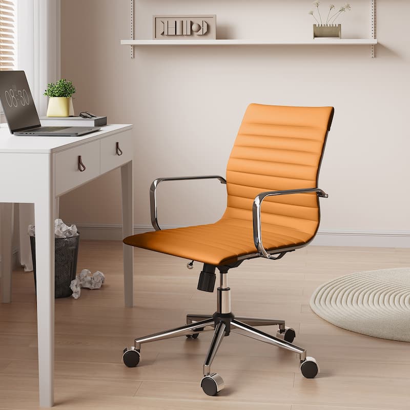 CAROCC Ribbed Computer Office Chair Swivel Lift tilt function Ergonomic Premium Leather Desk Armchair - Terracotta