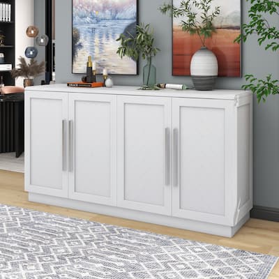 Modern Sideboard with 4 Doors Large Storage Cabinet with Adjustable Shelves & Silver Handles for Kitchen, Dining Room