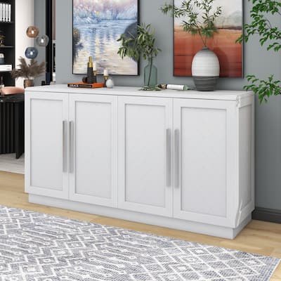 Sideboard with 4 Doors Large Storage Space Buffet Cabinet with Adjustable Shelves and Silver Handles for Kitchen