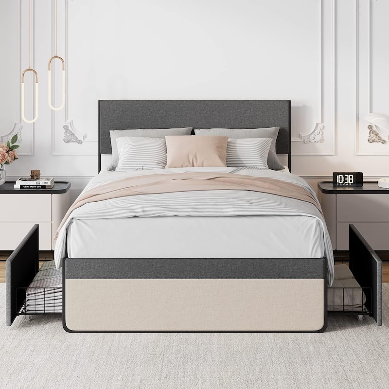 Modern Simple Platform Bed - Full_Grey New - Full