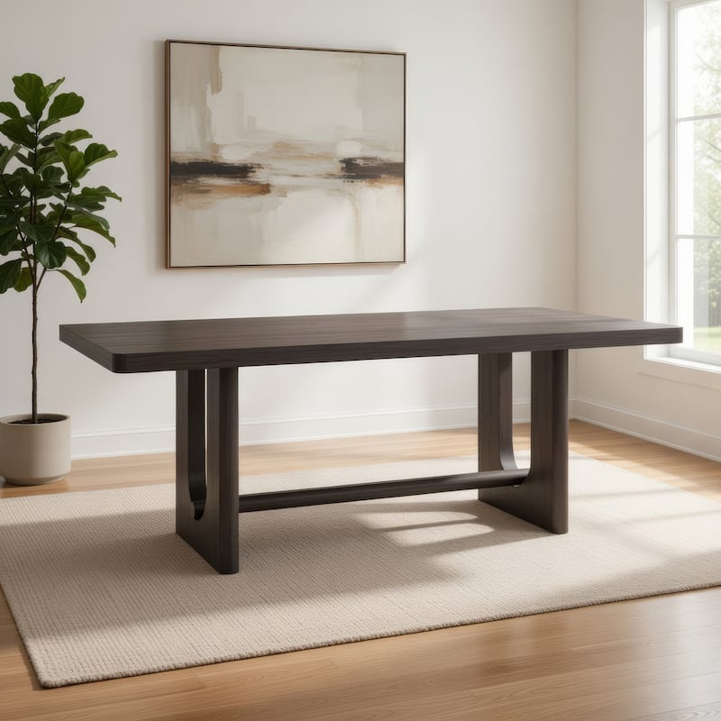 Zoko Dining Table, Pedestal Base, Dark Ash Gray, Solid Wood 83 Inch