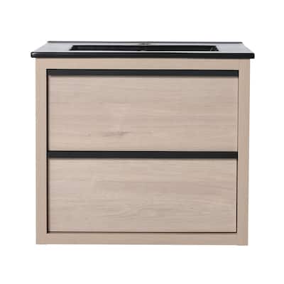 Wall-Mounted Plywood Bathroom Vanity Set in Plain Light Oak with Integrated Sink