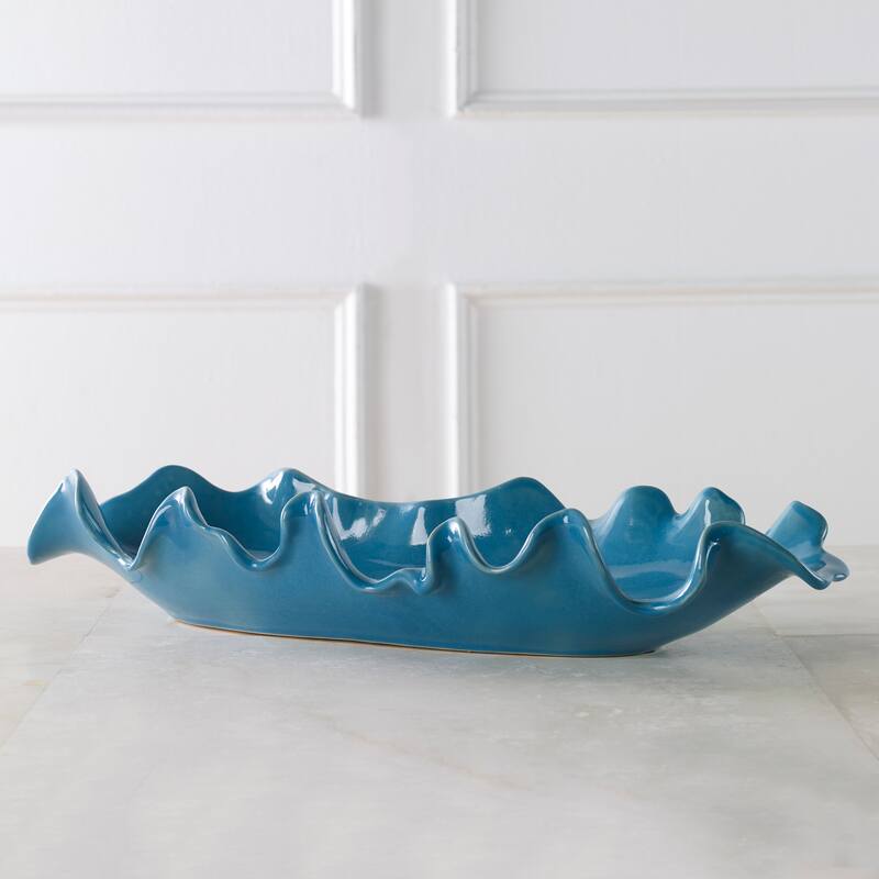 Uttermost Ruffled Feathers Blue Bowl - 24"W x 4"H x 9.84"D