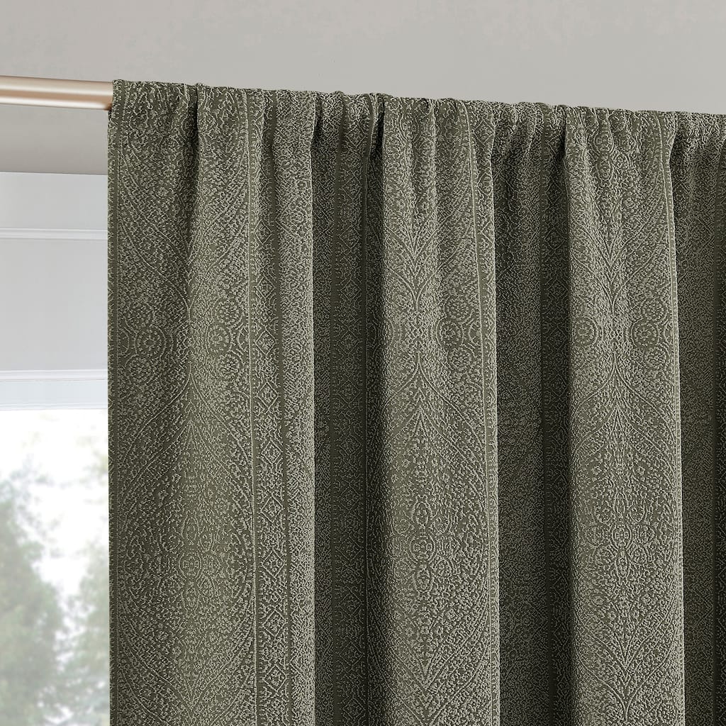 Sun Zero Medina Woven Damask Medallion Total Blackout Rod Pocket 2-Piece Curtain Panel Pair