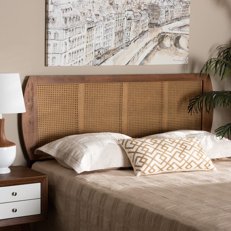 Harris Ash Walnut Wood and Synthetic Rattan Headboard