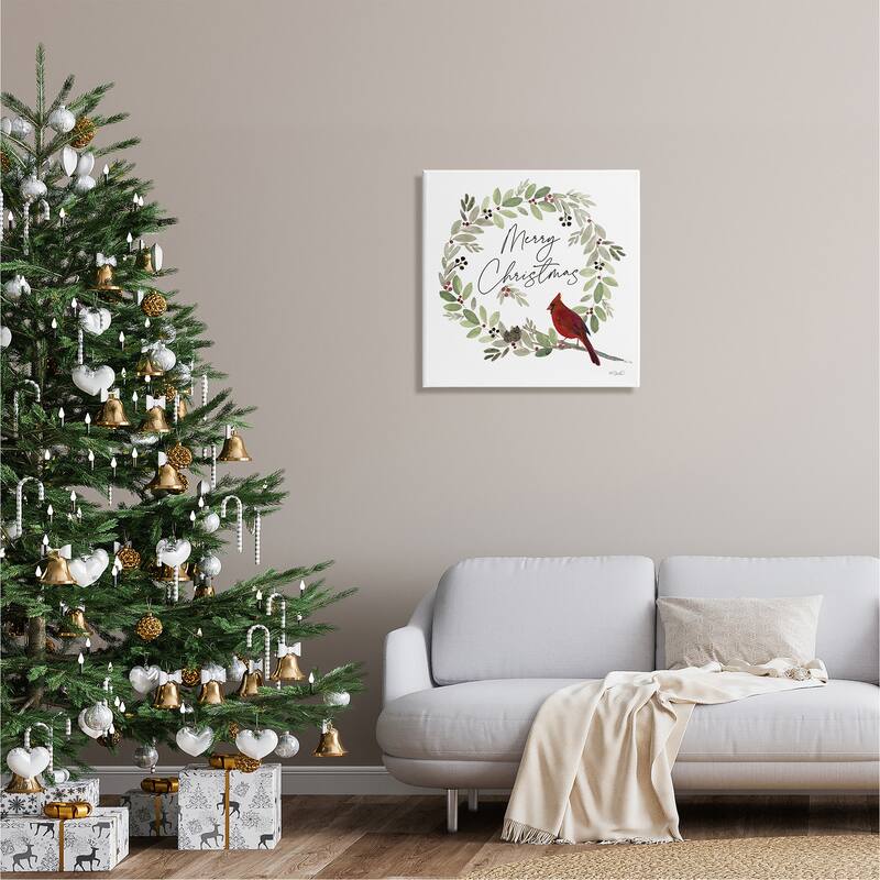 Stupell Merry Christmas Cardinal Canvas Wall Art Design by Kate Sherrill