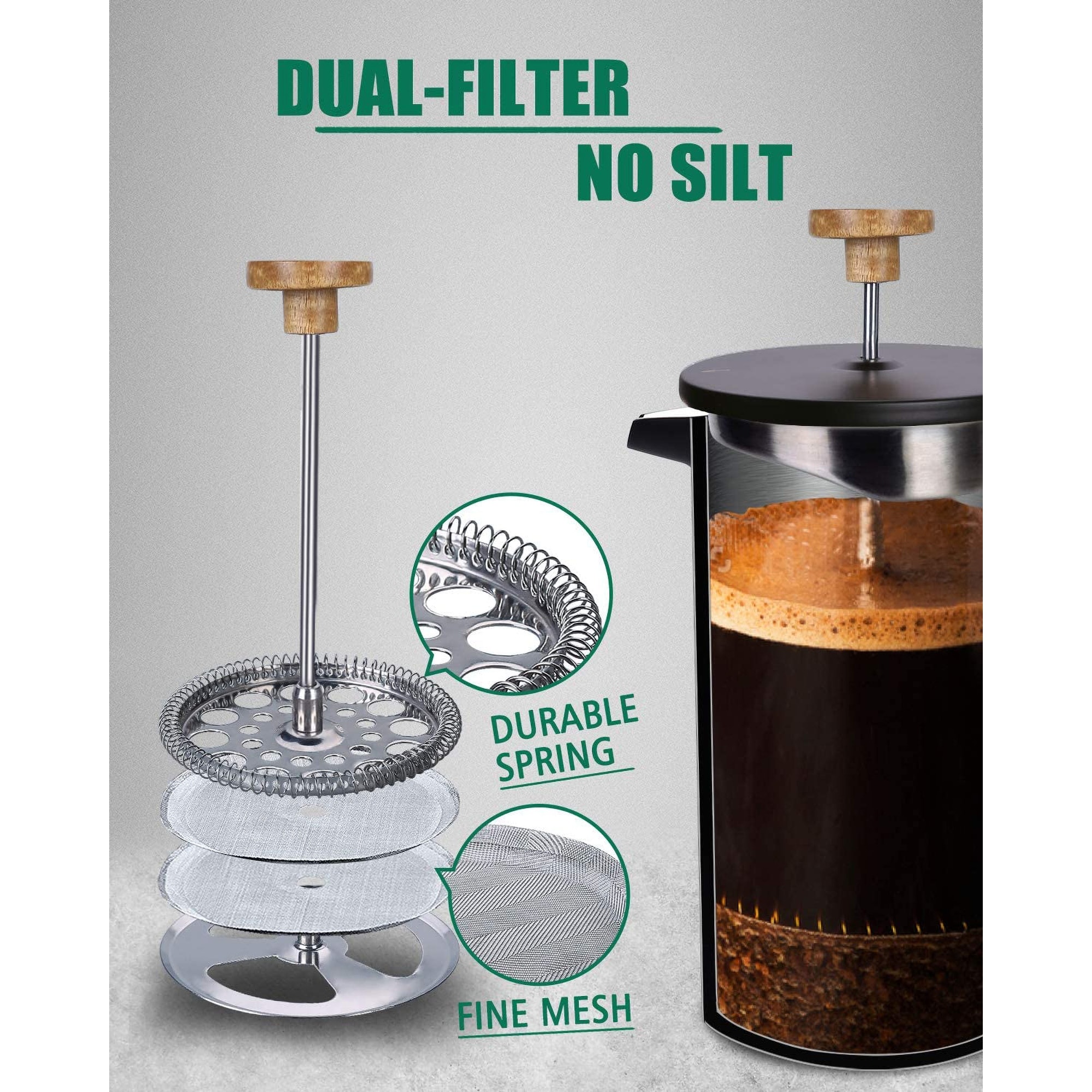 POLIVIAR French Press Coffee Maker Coffee Press with Teak Wood Handle