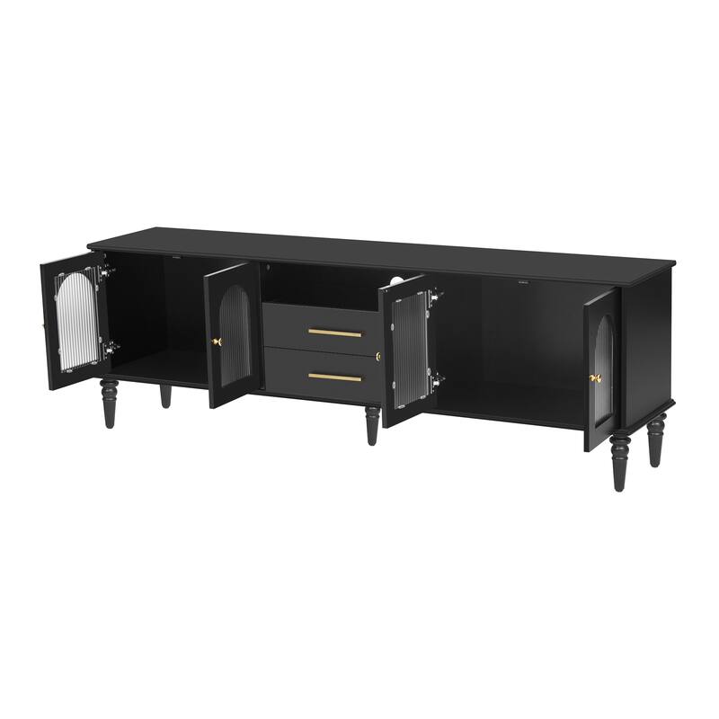 68.9" TV Stand for TVs up to 75 Inches, Entertainment Center Media Console with Fluted Glass Doors and Five Solid Wood Legs