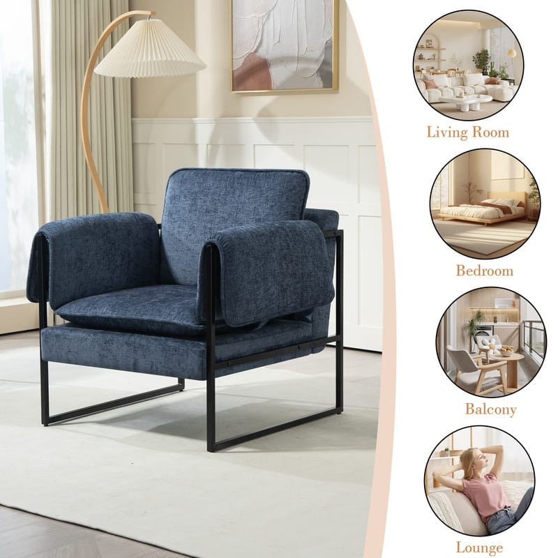 XINMICS Mid-Century Modern Accent Chair, Upholstered Armchair with Armrests and Metal Frame for Living Room, Bedroom