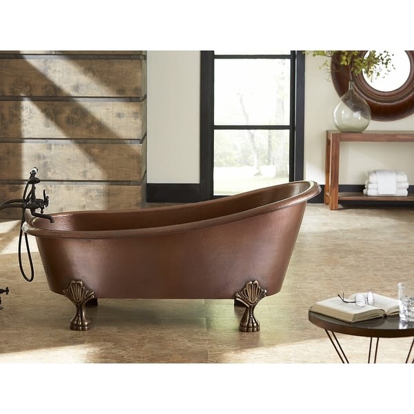 slide 2 of 12, Heisenberg 5'6" Copper Freestanding Clawfoot Bathtub with No Overflow