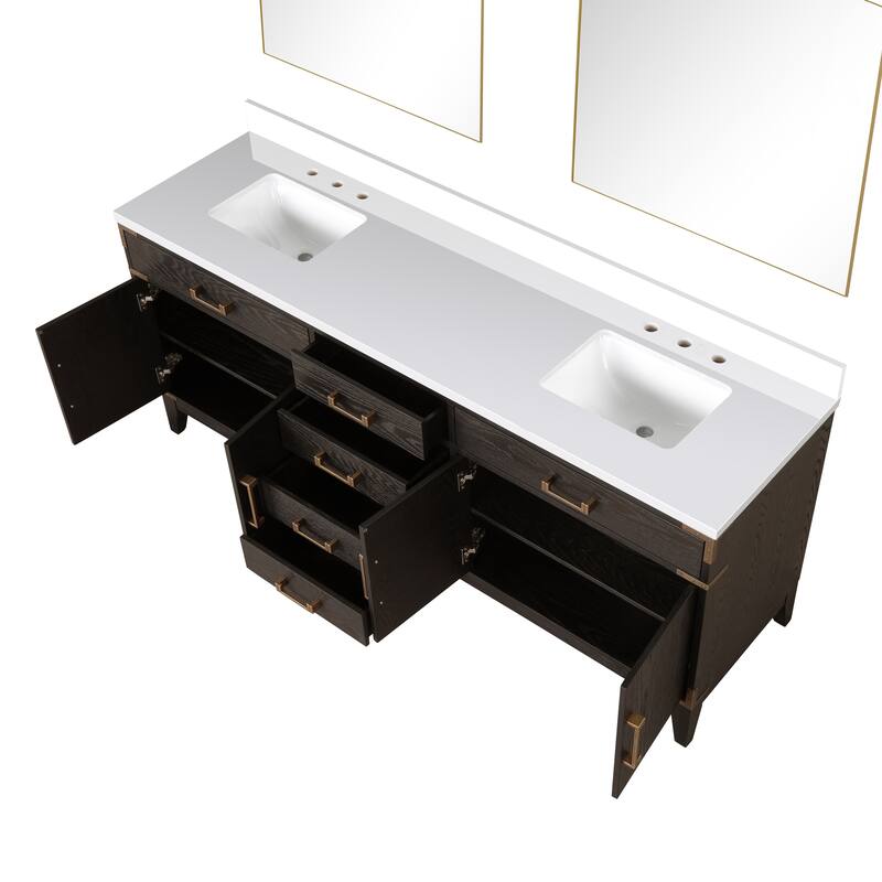 Laurel 60 in W x 22 in D Black Oak Double Bath Vanity, Cultured Marble Top, and 28 in Mirrors