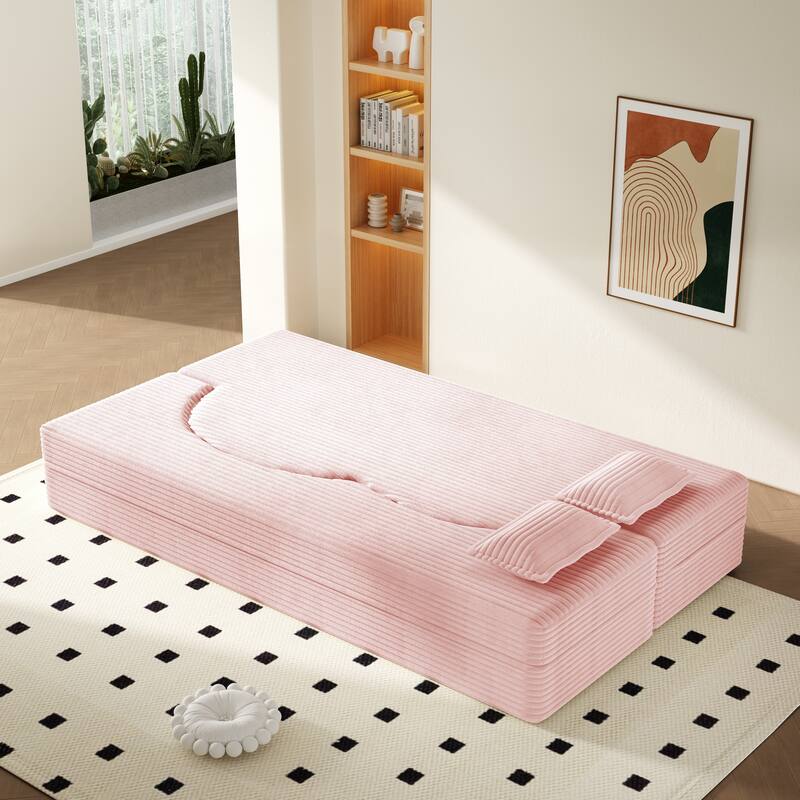 Modern 78.7" Floor Sofa With 2 Pillows For Small Pace Living Room, Convertible Sleeper Sofa Bed