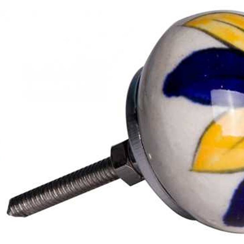 HomeRoots Set of Twelve Blue And Yellow Floral Ceramic Drawer Pull Knobs - 1.5" x 1.5" x 1.5"