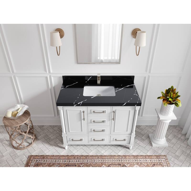 Willow Collections 42 in. W x 22 in. D Aberdeen Single Bowl Sink Bathroom Vanity with Countertop - 2" Calacatta Black - White