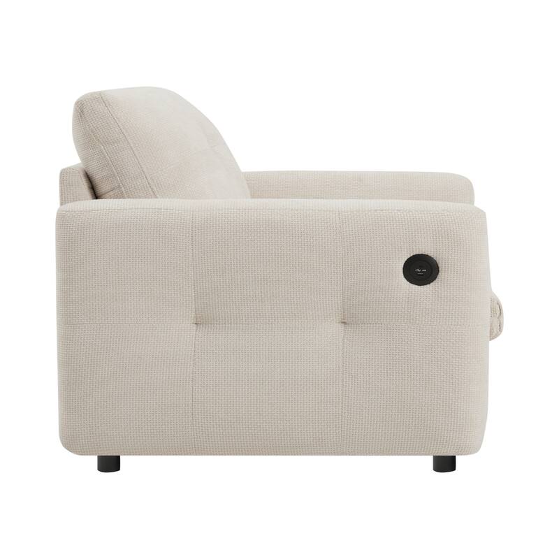 Chenille Single Sofa Armchair with Wide Seat, Dual-port Charger, Pull-line & Tufted Design